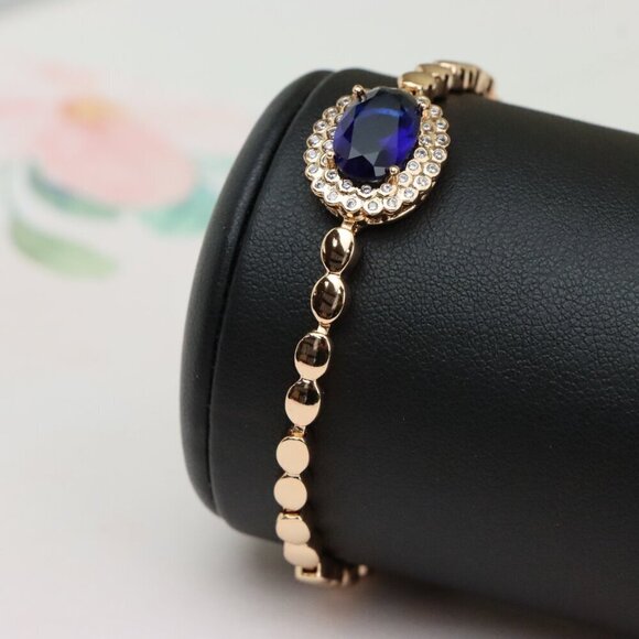 Rose Gold Bracelet with Blue Center Stone, XPBL0681 - Picture 4 of 12